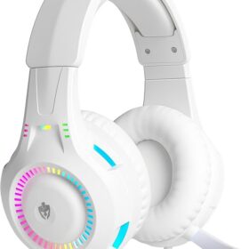 Fone De Ouvido Headset Gamer Luz Led RGB Compatível com Computador, Celular, Video Game (Branco)