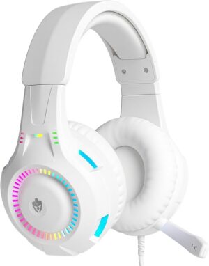 Fone De Ouvido Headset Gamer Luz Led RGB Compatível com Computador, Celular, Video Game (Branco)