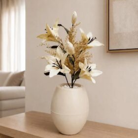Arranjo Permanente Flor Lírios Outonados Em Vaso Moderno - dvpaisagismo